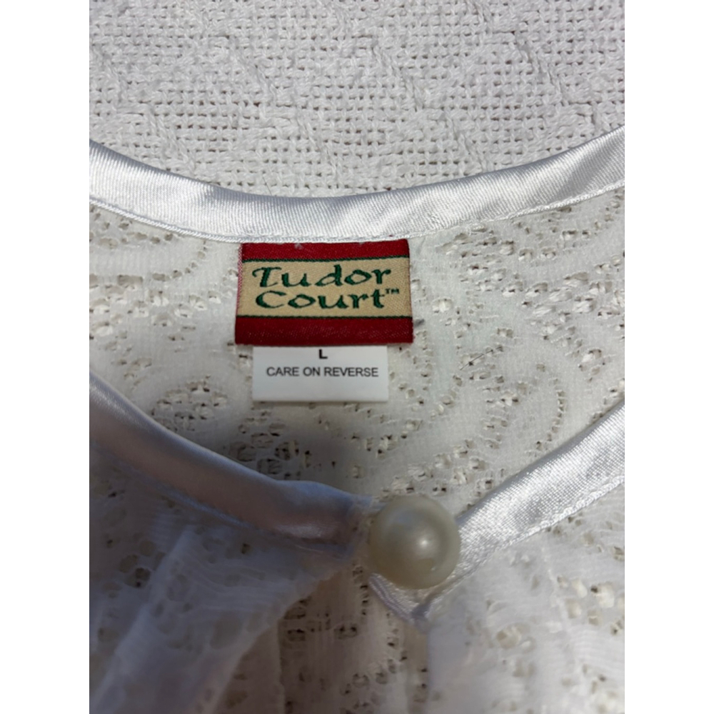 VTG 90s Tudor Court White Coquette Scalloped Lace Top Button Cardigan SZ L - Picture 3 of 8